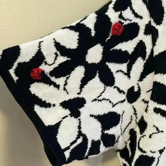 [XL]Antarctica Novelty Floral  with Embroidered Ladybug SS Cotton knit Sweater - Picture 5 of 6